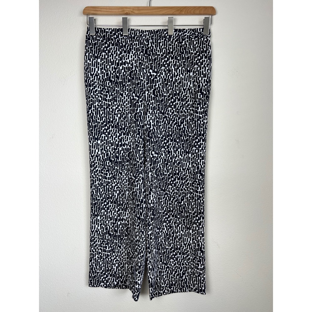 Chicos Pull On Wide Straight Pants US 14 Black White Abstract Old Money Career